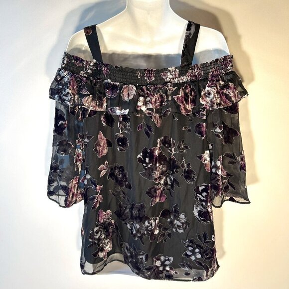 DR2 SZ S Purple & Black Burnout Velvet Top Whimsigoth Boho Dark Romance 80's - Picture 9 of 13